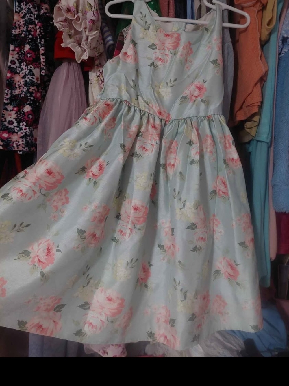 Gymboree Mint Floral Fit-and-Flare Dress with Pink Roses